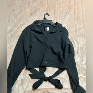 Forever 21 Black Tie-Front Varsity Jacket